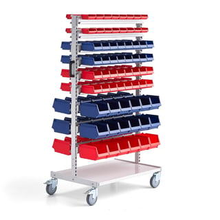 Complete storage bin trolley, 132 bins