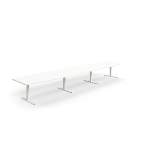 Conference table QBUS, boat shaped, 5600x1200 mm, T-frame, white frame, white