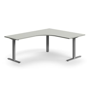 Hörnskrivbord QBUS, T-stativ, 1600x2000 mm, silver, ljusgrå