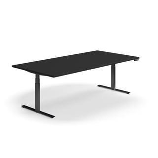 Zit-sta-vergadertafel QBUS, rechthoekig, 2400 x 1200 mm, zwart frame, zwart