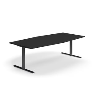 Conference table QBUS, boat shaped, 2400x1200 mm, T-frame, black frame, black