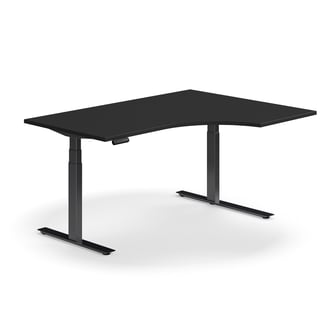 Zit-sta bureau QBUS, ergonomisch, 1600 x 1200 mm, zwart frame, zwart