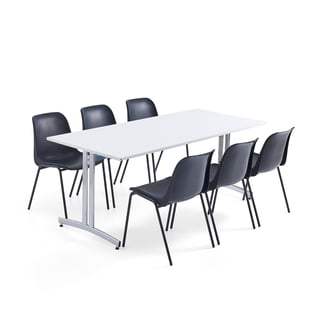 Furniture set SANNA + SIERRA, 1 table and 6 chairs, black/black