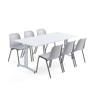 Furniture set SANNA + SIERRA, 1 table and 6 chairs, grey/black