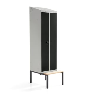 Locker voor schone en vuile kleding CLASSIC COMBO, zitbank, 2 deuren, 2290 x 600 x 550 mm, zwart