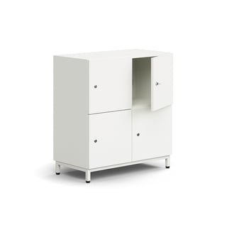 Lockable personal storage QBUS, 4 comps, leg frame, 868x800x420 mm, white