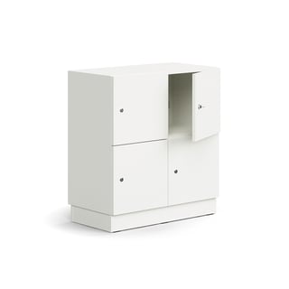 Lockable personal storage QBUS, 4 comps, base frame, 868x800x420  mm, white