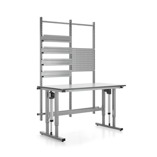 Height adjustable workbench MOTION, 400 kg, 1500x800 mm, tool panel + rails
