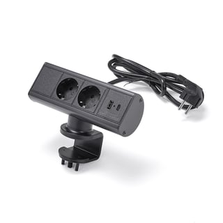 Stanica za punjenje UNIQUE, 2 utičnice 220v, 1 USB-A, 1 USB-C, crna