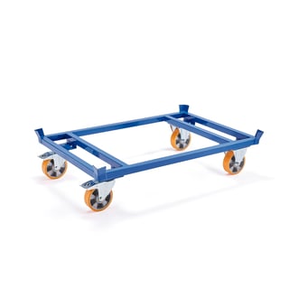 Low secure pallet trolley FRAME, 500 kg load, Ø 160 mm PU wheels, brakes, 1200x800x265 mm