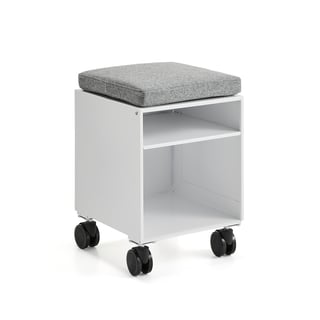 Mobile desk storage QBUS, with seat cushion, white, grey