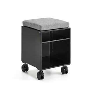 Mobile desk storage QBUS, with seat cushion, black, grey