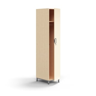 Kleiderschrank QBUS, abschließbar, mit Kleiderstange, Beingestell, 2020x400x570 mm, silber, Birke