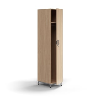 Lockable wardrobe QBUS, with clothes rail, leg frame, 2020x400x570 mm, silver, oak