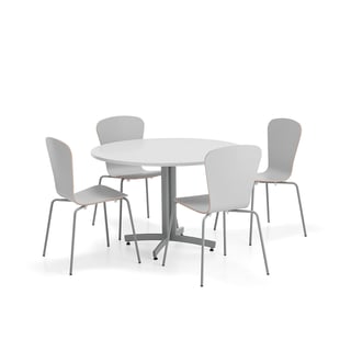 Furniture set SANNA + MILLA PLUS, 1 table and 4 chairs, silver/light grey
