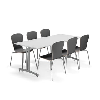Furniture set SANNA + MILLA PLUS, 1 table and 6 chairs, silver/black