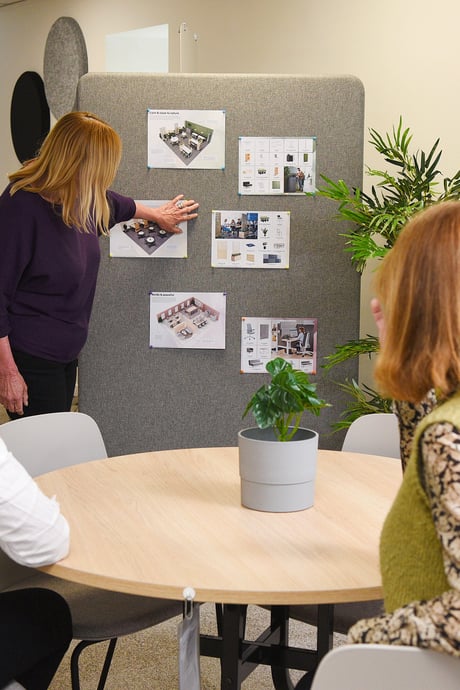 Workplace design consultation in office showroom