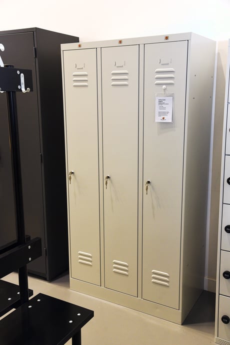 Commercial steel storage lockers for changing rooms or workplaces at the AJ Products Farnborough showroom
