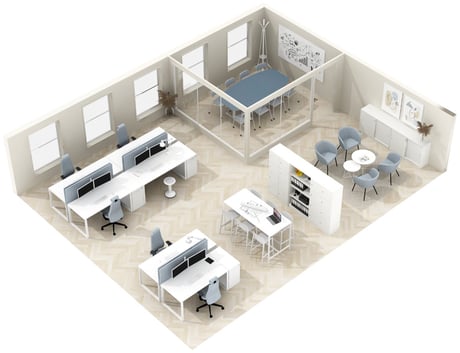 Lyst og luftig kontorkonsept 3D