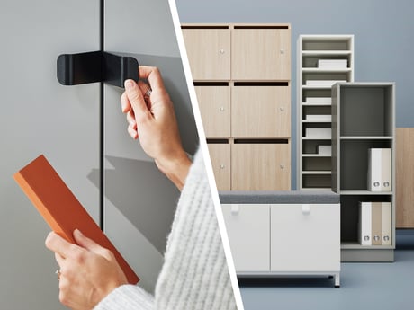 Close up of office storage furniture QBUS