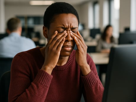 a tired person rubbing his eyes