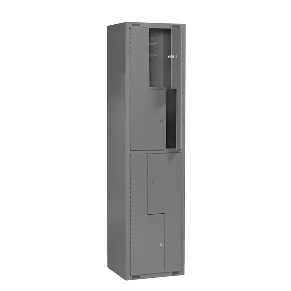 Student locker MINI Z, 1 module, 4 doors, 1980x500x450 mm, dark grey ...