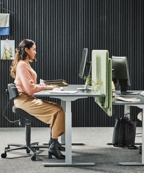 Standing desk FLEXUS Wave, 1600x800 mm, silver frame, grey