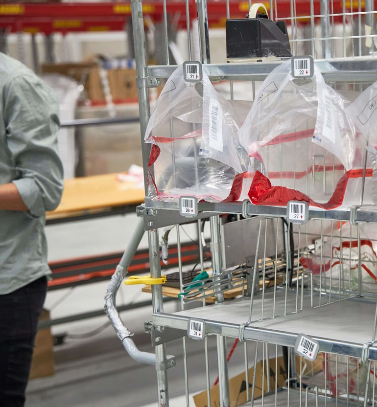 close up of a warehouse picking trolley