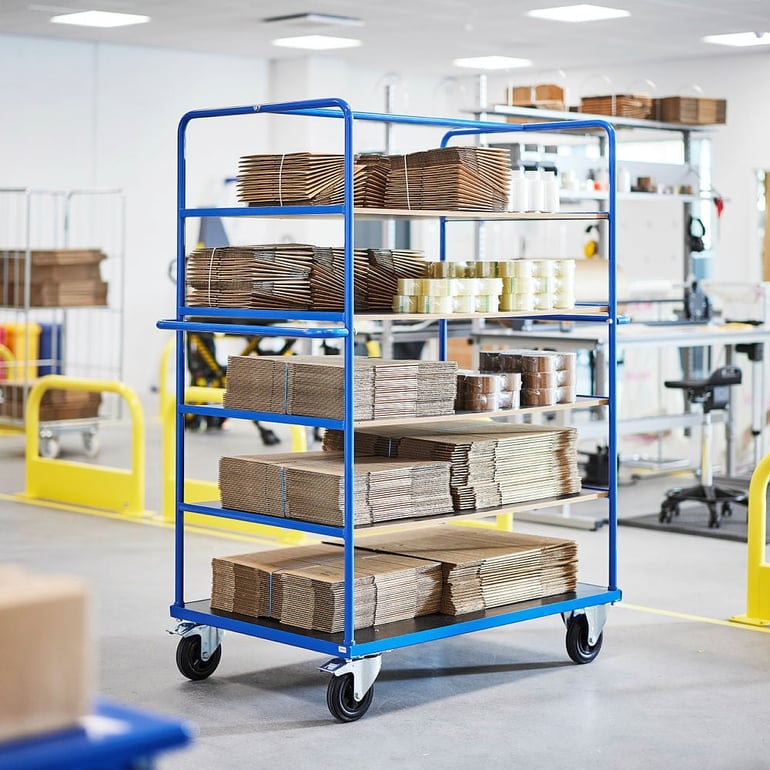 e-commerce warehouse shelf trolley used for picking