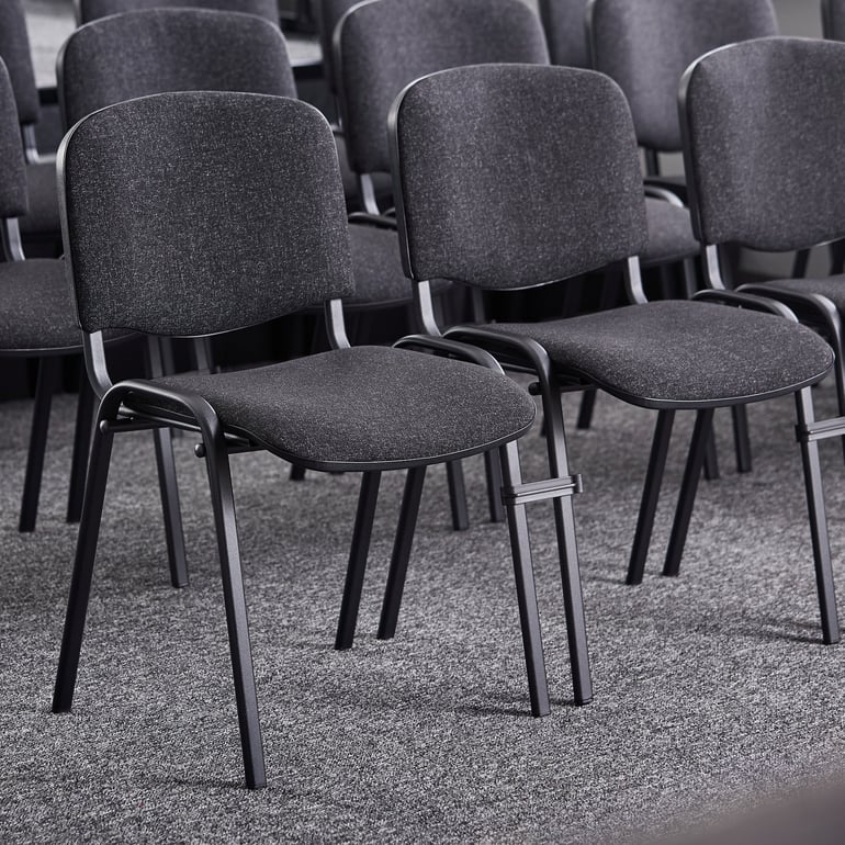 chairs in a row connected with connection fittings to join the chairs and prevent them from moving