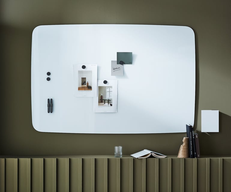 Glass writing board STELLA with rounded corners