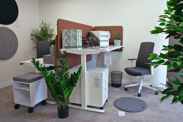 Showroom AJ Products UK desk setting