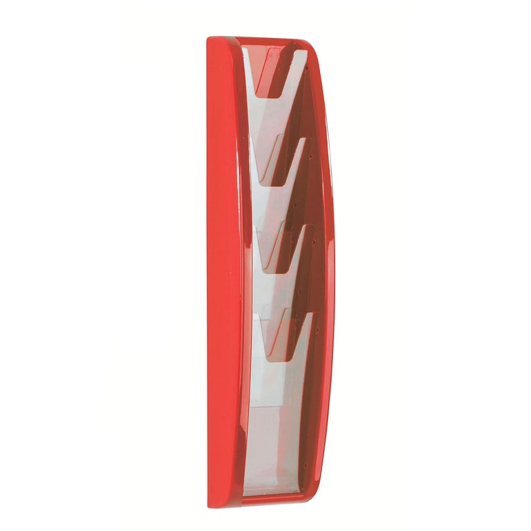 Brochure rack PANORAMA, 1/3 A4, 4 comps, 134x521 mm, red | AJ Products IE