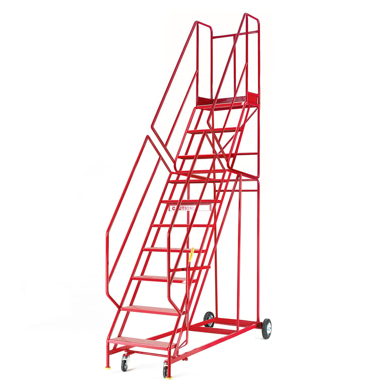 Mobile steps STEPTEK, 10 treads, H 2500 mm, punched | AJ Products UK