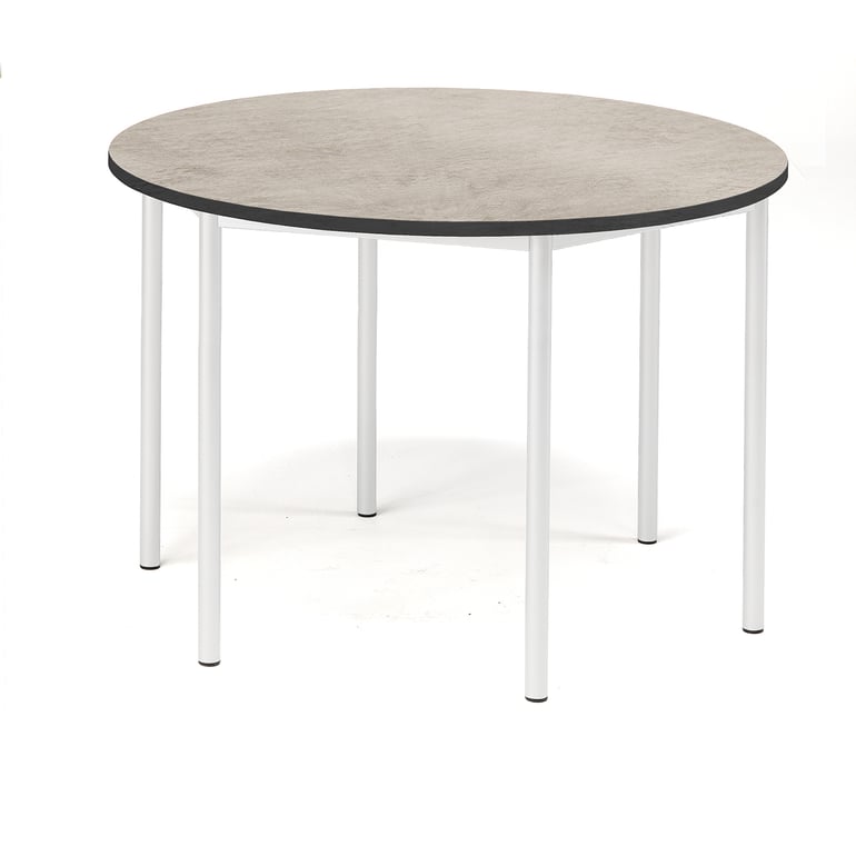 Bord SONITUS, Ø1200x800 mm, stativ vit, ljuddämpande linoleum, grå | AJ ...