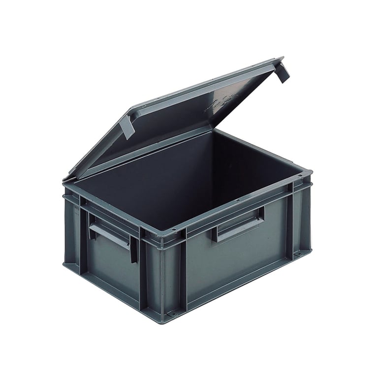 European Storage Box Euro box with integral lid, 400x300x186 mm, 15 L, grey | AJ Products IE
