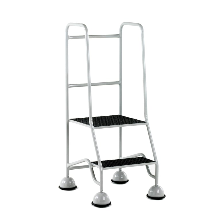 GRP mobile steps, 2 treads, full handrail, H 508 mm, grey | AJ Products UK