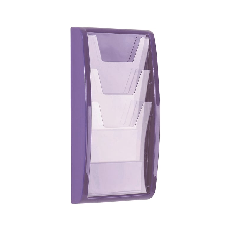 Brochure rack PANORAMA, A4, 3 comps, 267x521 mm, purple | AJ Products IE
