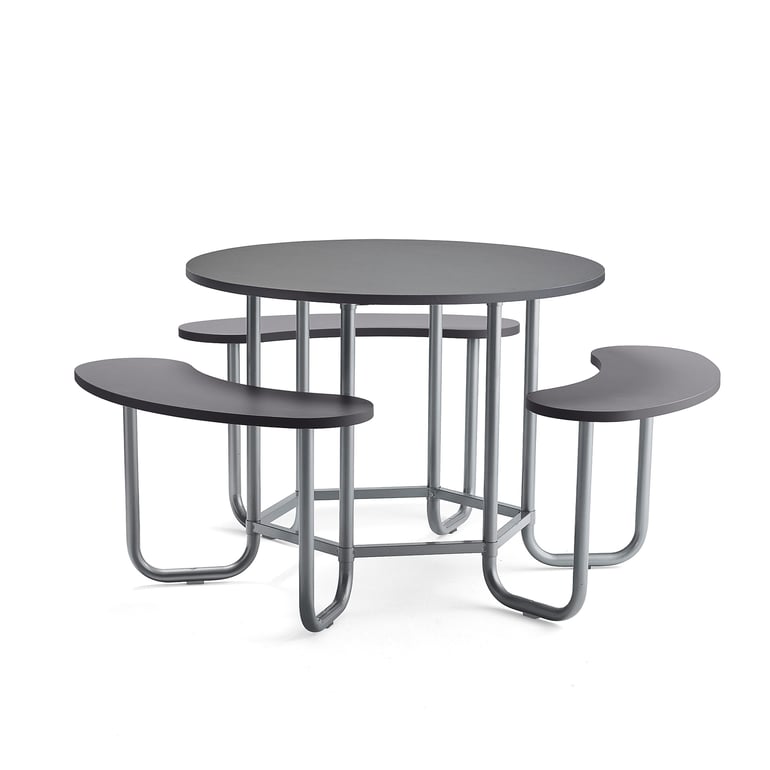 Poseur height seating group OCTO, anthracite benches, silver frame | AJ ...