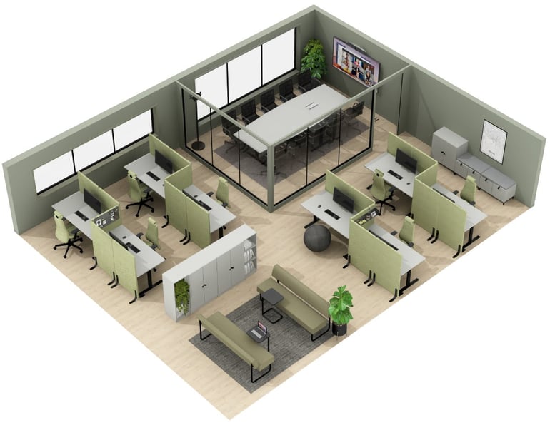 Enkel og elegant kontorinnredning i 3D