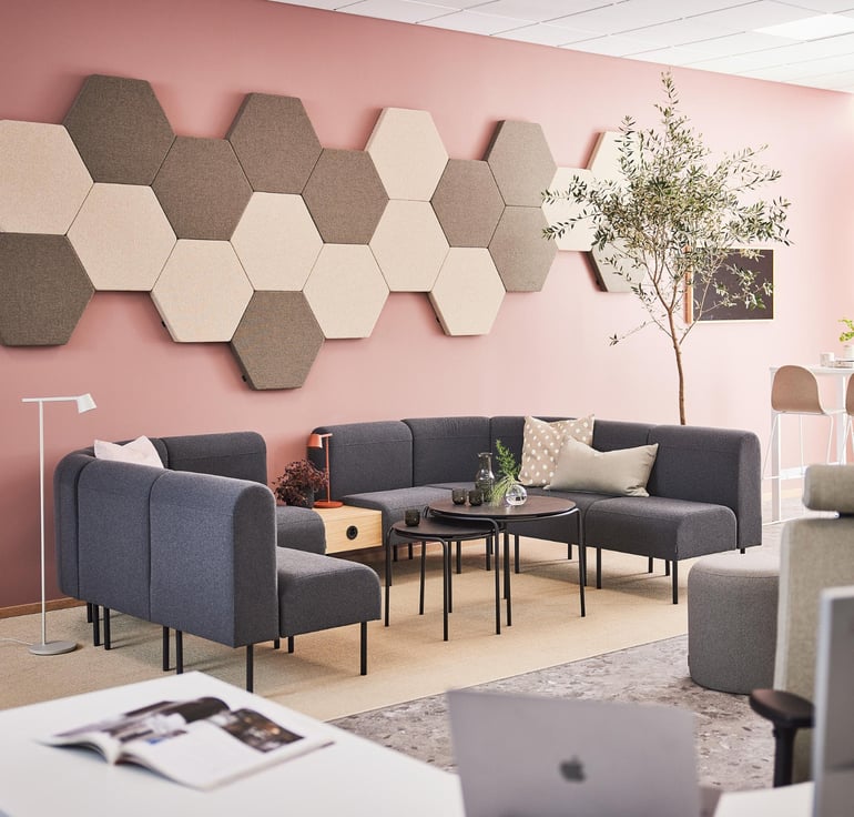 Lydabsorbenter på vegg i fellesområde