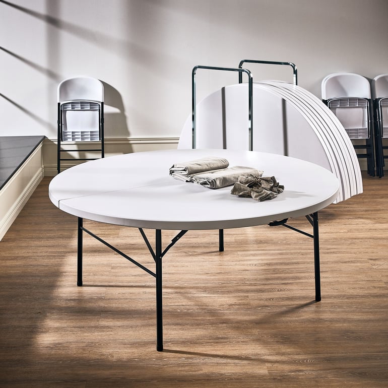 Collecting folding tables to be set up for the party