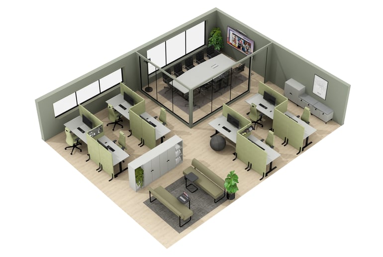 3D-tekening eenvoudig en elegant kantoorconcept