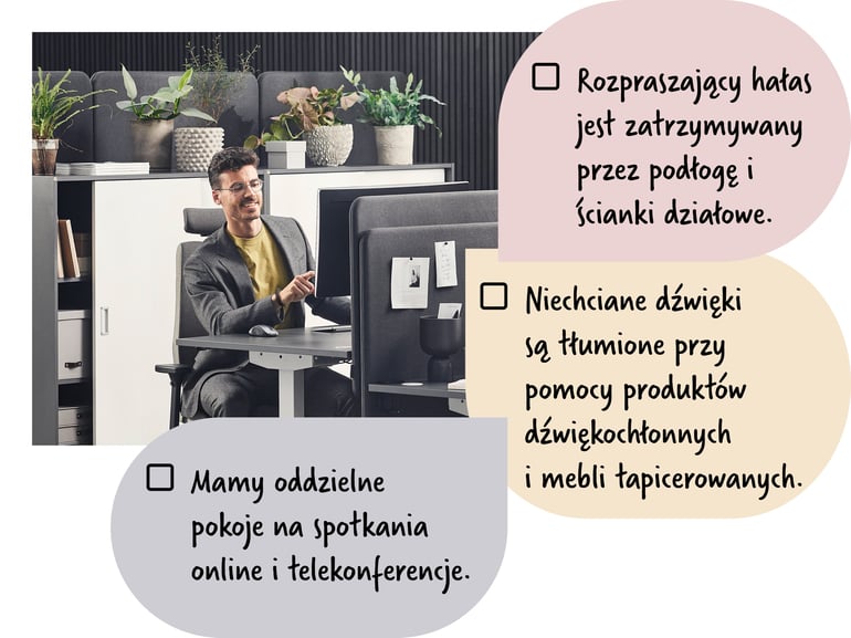 Osoba siedząca przy biurku w przyjemnym otoczeniu