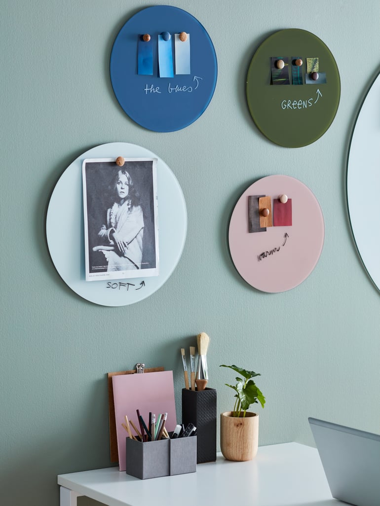 A wall decorated with images
