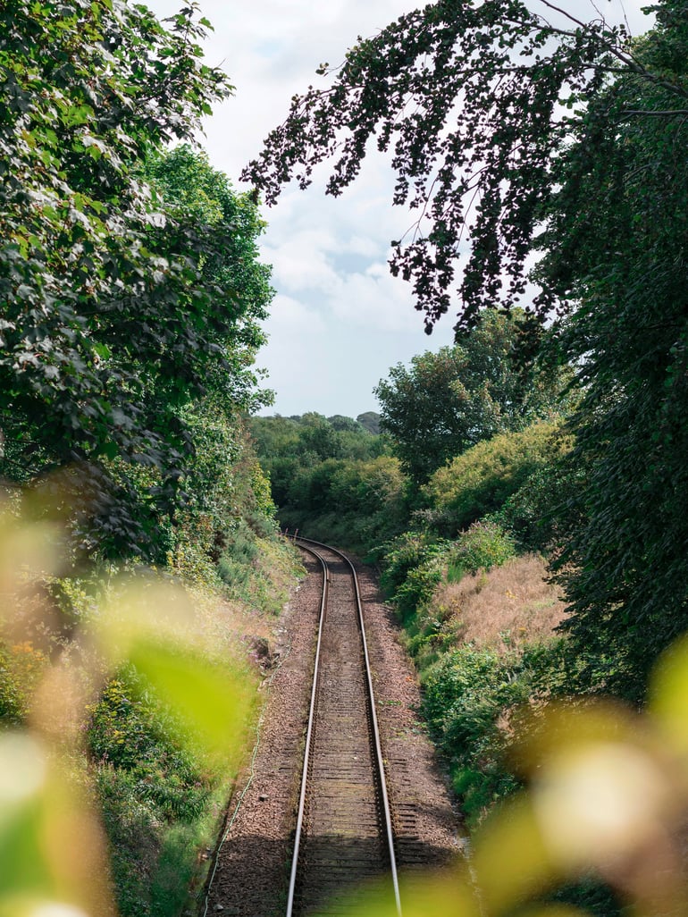 Eisenbahnlinie, die durch die Landschaft führt
