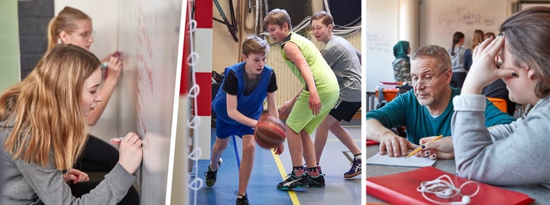 Billeder af aktive elever på en skole