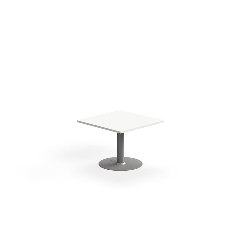 Konferenčný stolík ALVA, 700x700x500 mm, s kotvením do zeme, HPL, strieborná/biela