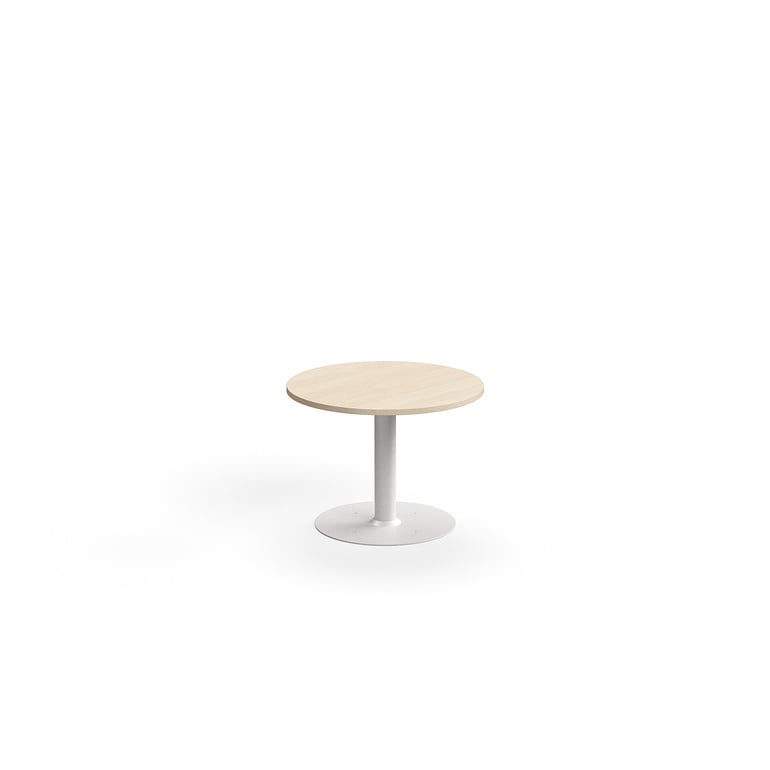 Konferenčný stolík ALVA, Ø700x500 mm, s kotvením do zeme, HPL, biela/breza