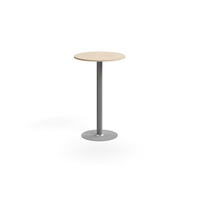 Levně Barový stůl ALVA, Ø700x1100 mm, upevnitelný, vysokotlaký laminát, stříbrná/bříza